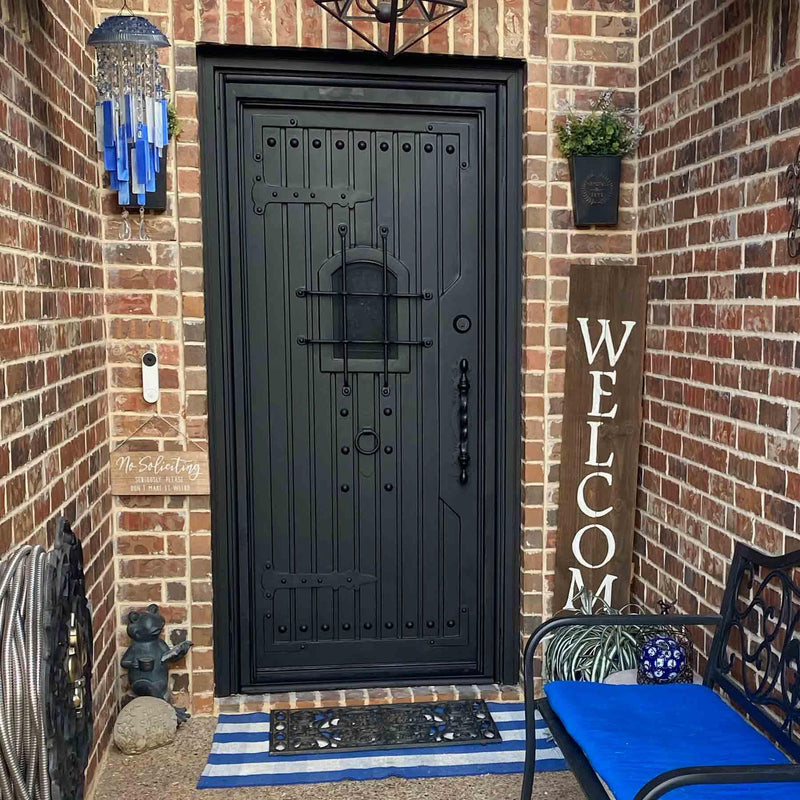 black-exterior-single-door-iron-doormats-ironwroughtdoors