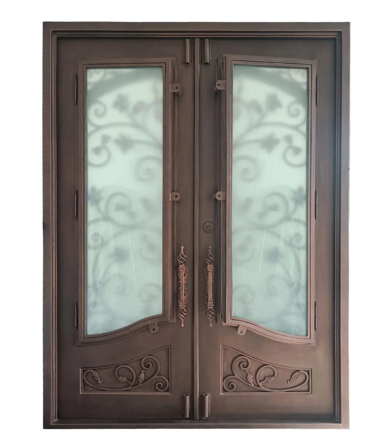 IWD Iron Wrought Double Entry Door 72X96 Square Top Frosted Glass Hurricane-Proof Left Hand Out Swing - Back