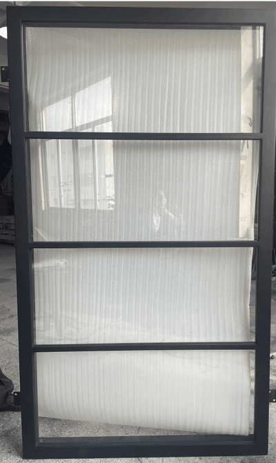 custom steel glass panel sidelight with black frame and 4-lite glass pane