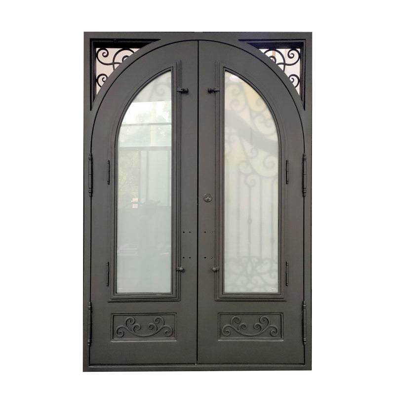 IWD Thermal Break Wrought Iron Double Door CID-029 Square Top Round Inside Low-E