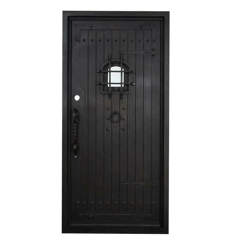 IWD Thermal Break Single Exterior Iron Wrought Door CID-106 Speakeasy Design Square Top