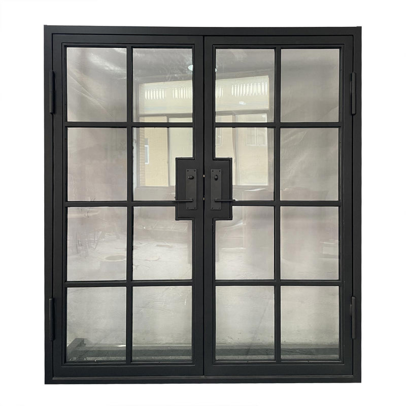 IWD Double Exterior Wrought Iron French Door CIFD-D0103 Square Top Low-E Glass 8-Lite - IronWroughtDoors
