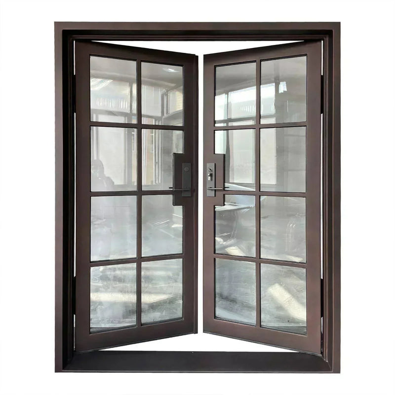 IWD Double Exterior Wrought Iron French Door CIFD-D0103 Square Top Low-E Glass 8-Lite - IronWroughtDoors