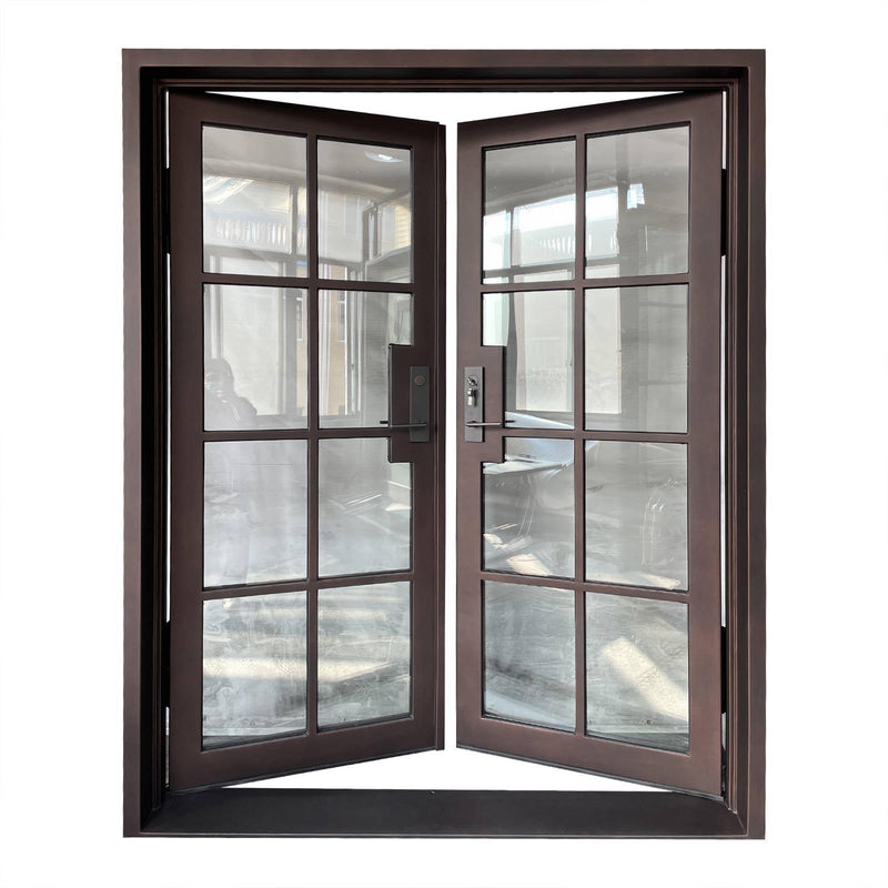 IWD Double Exterior Wrought Iron French Door CIFD-D0103 Square Top Low-E Glass 8-Lite - IronWroughtDoors