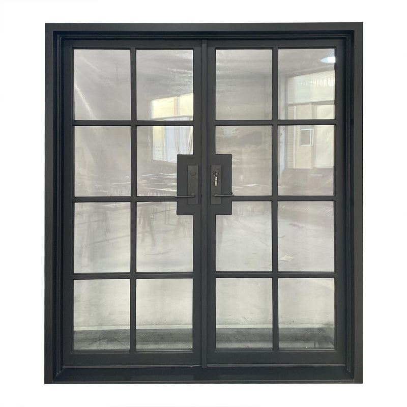 IWD Double Exterior Wrought Iron French Door CIFD-D0103 Square Top Low-E Glass 8-Lite - IronWroughtDoors