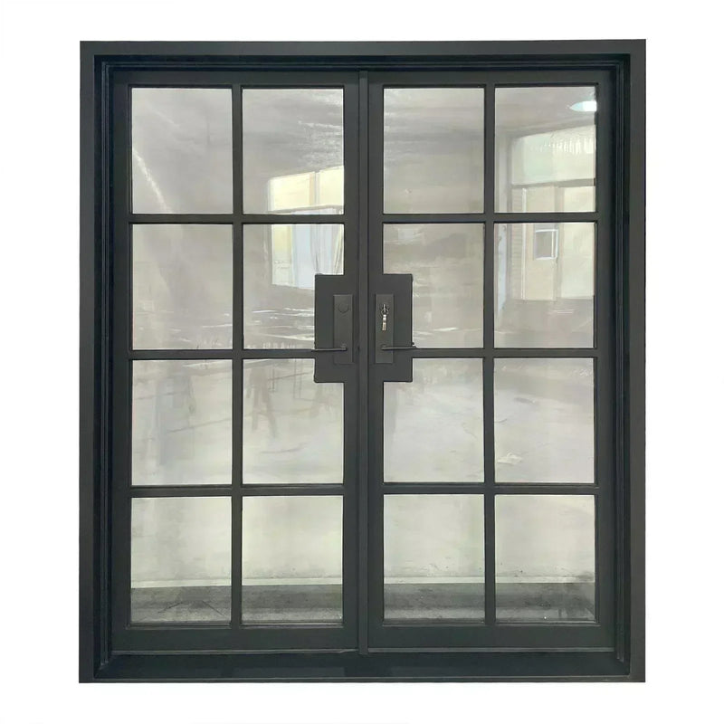 IWD Double Exterior Wrought Iron French Door CIFD-D0103 Square Top Low-E Glass 8-Lite - IronWroughtDoors