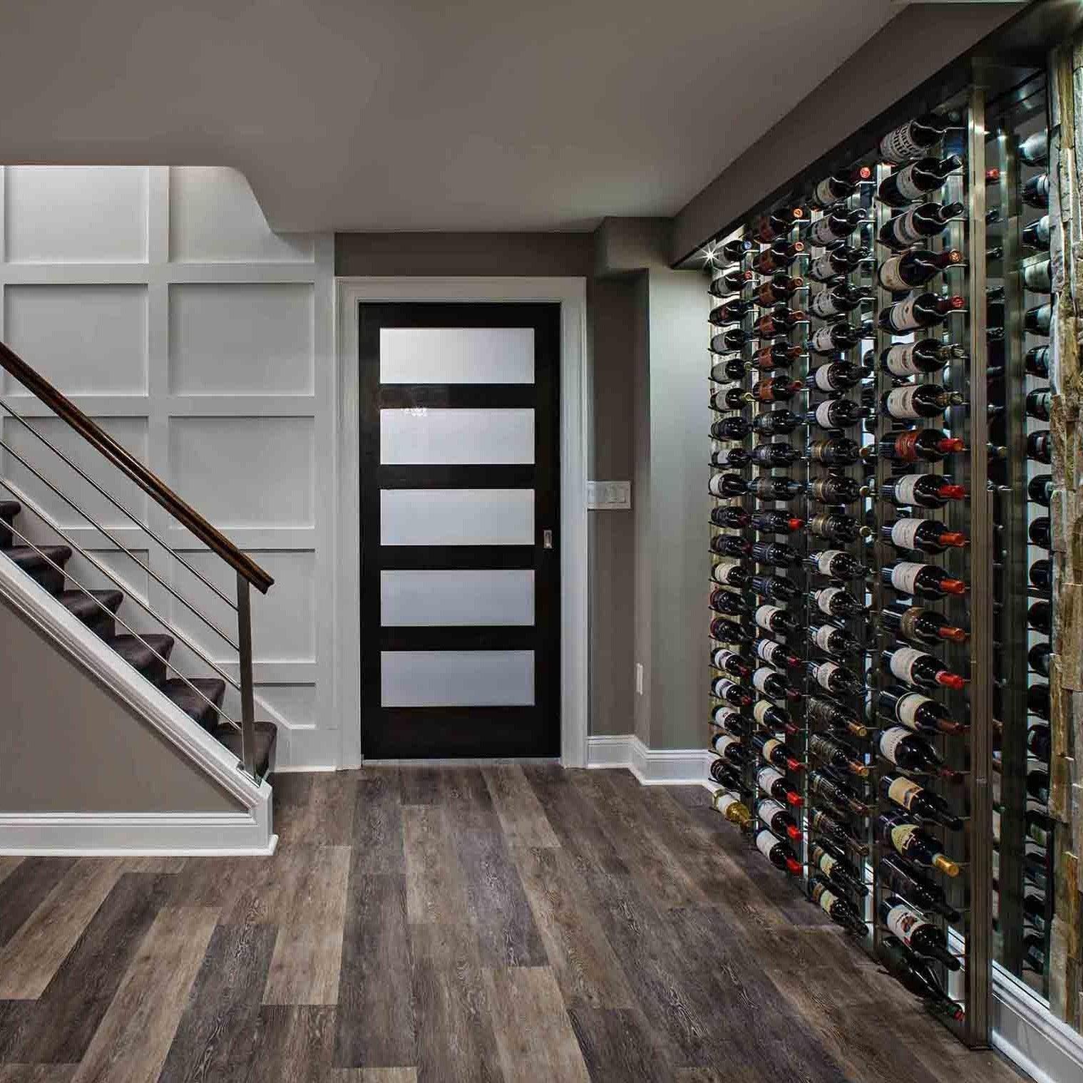 Custom Interior Wine Cellar Single Door Square Top Frosted Glass