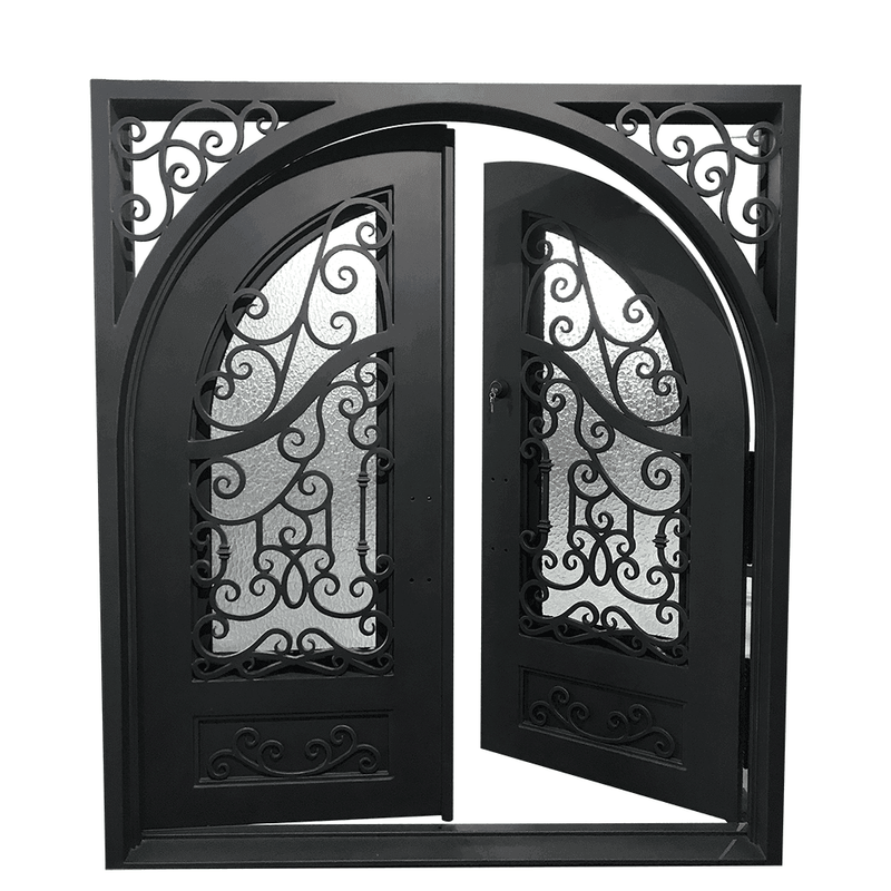 IWD Thermal Break Wrought Iron Double Door CID-029 Square Top Round Inside