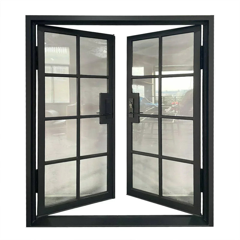 IWD Double Exterior Wrought Iron French Door CIFD-D0103 Square Top Low-E Glass 8-Lite - IronWroughtDoors