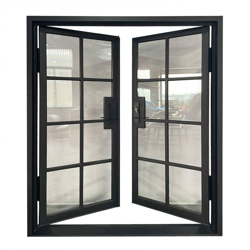 IWD Double Exterior Wrought Iron French Door CIFD-D0103 Square Top Low-E Glass 8-Lite - IronWroughtDoors
