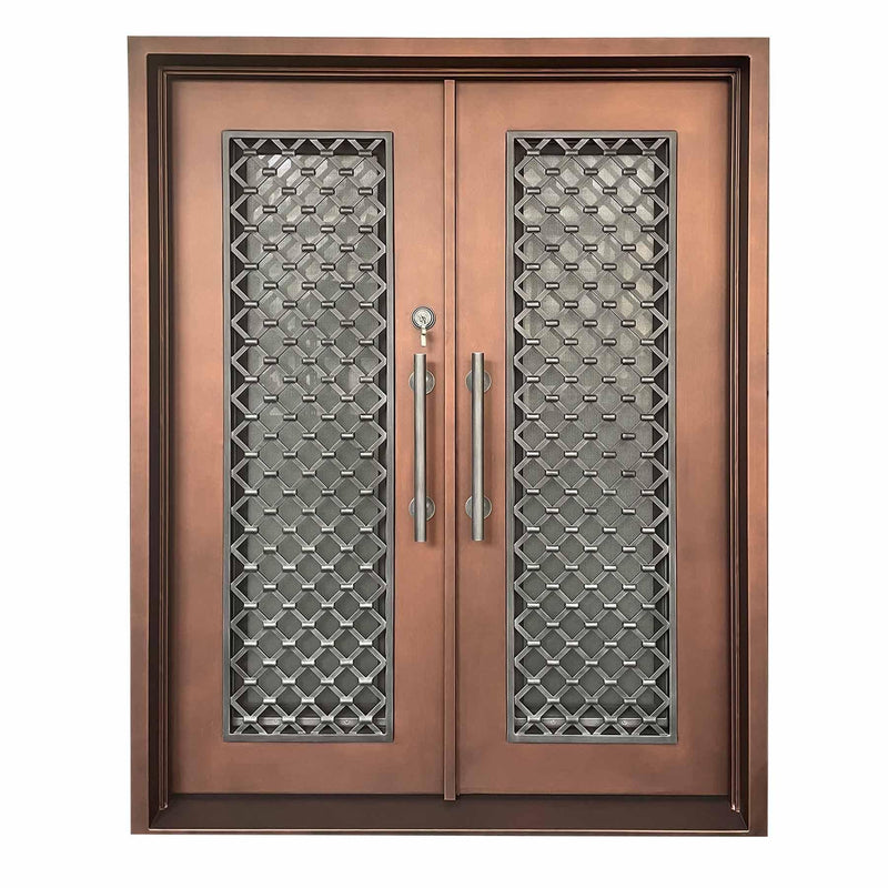 IWD Thermal Break Custom Wrought Iron Double Front Door CID-058 Classical Style Square Top - IronWroughtDoors
