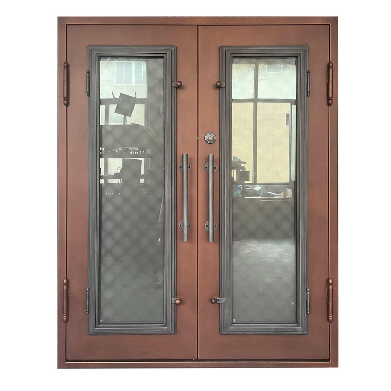 IWD Thermal Break Custom Wrought Iron Double Front Door CID-058 Classical Style Square Top - IronWroughtDoors