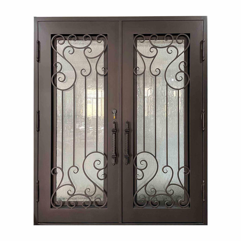 IWD Thermal Break Custom Wrought Iron Double Front Door CID-058 Classical Style Square Top - IronWroughtDoors