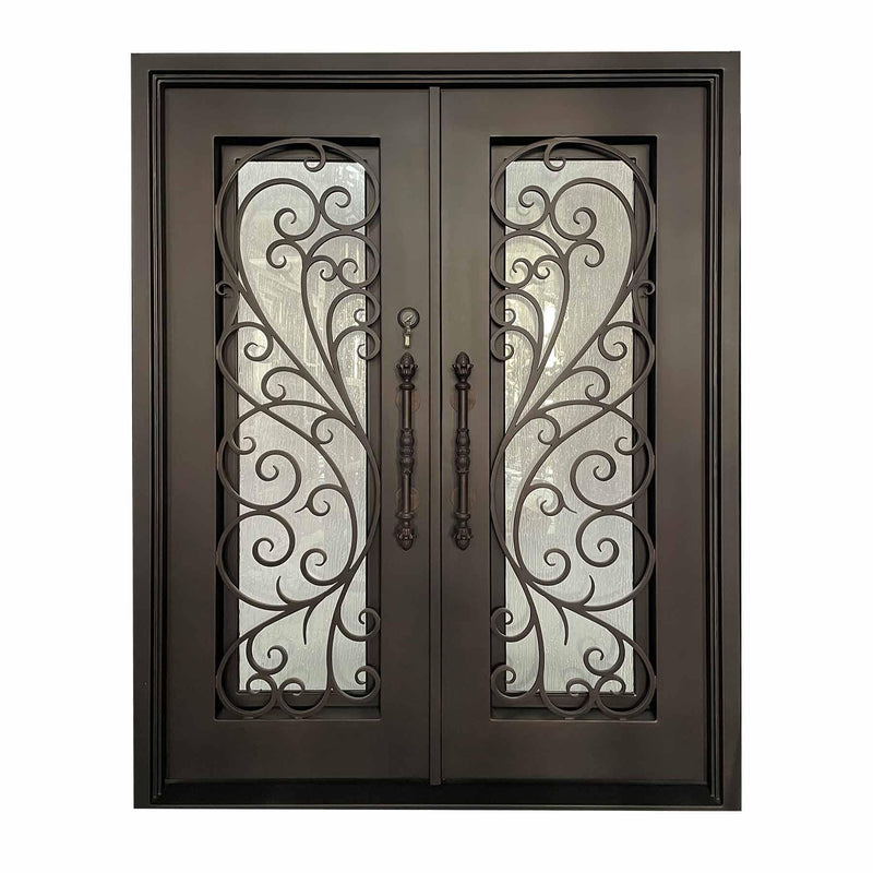 IWD Iron Wrought Dual Front Exterior Door CID-103 Beautiful Scrollwork Square Top Clear Glass Low-E - IronWroughtDoors