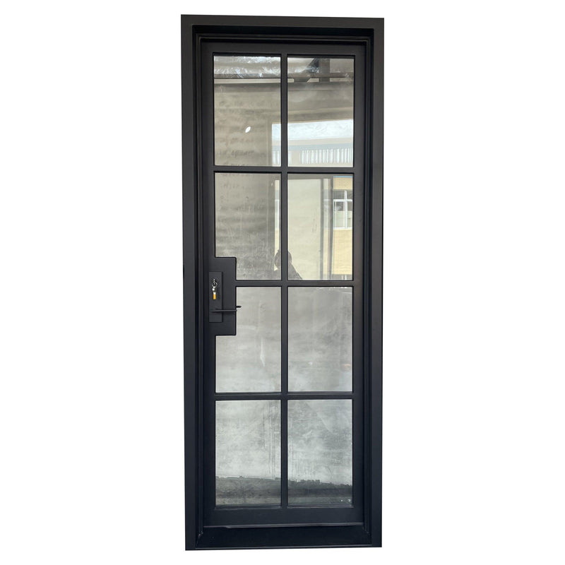 IWD Thermal Break Custom Wrought Iron French Single Exterior Door CIFD-S0102 Square Top Clear Glass Low-E 6-Lite - IronWroughtDoors