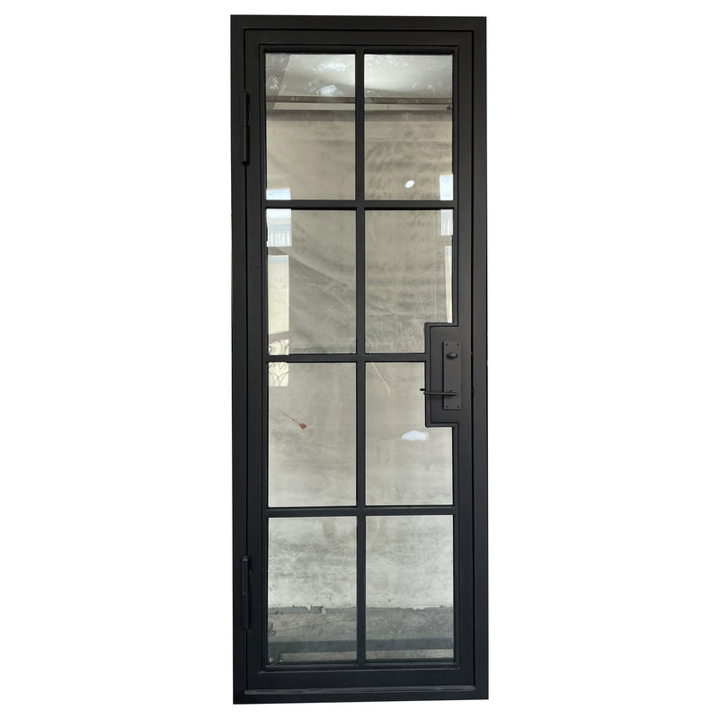 IWD Thermal Break Custom Wrought Iron French Single Exterior Door CIFD-S0102 Square Top Clear Glass Low-E 6-Lite - IronWroughtDoors