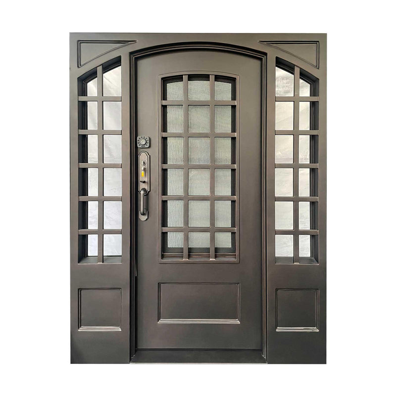 IWD Single Exterior Iron Door CID-050 Square Top Arched Inside Double Sidelights - IronWroughtDoors
