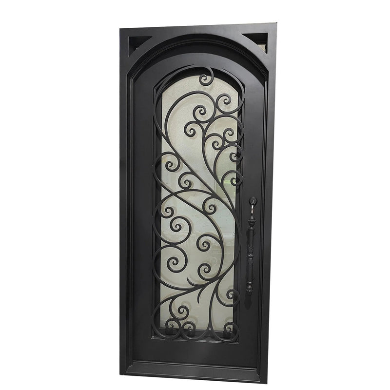 IWD Iron Wrought Dual Front Exterior Door CID-103 Beautiful Scrollwork Square Top Clear Glass Low-E - IronWroughtDoors