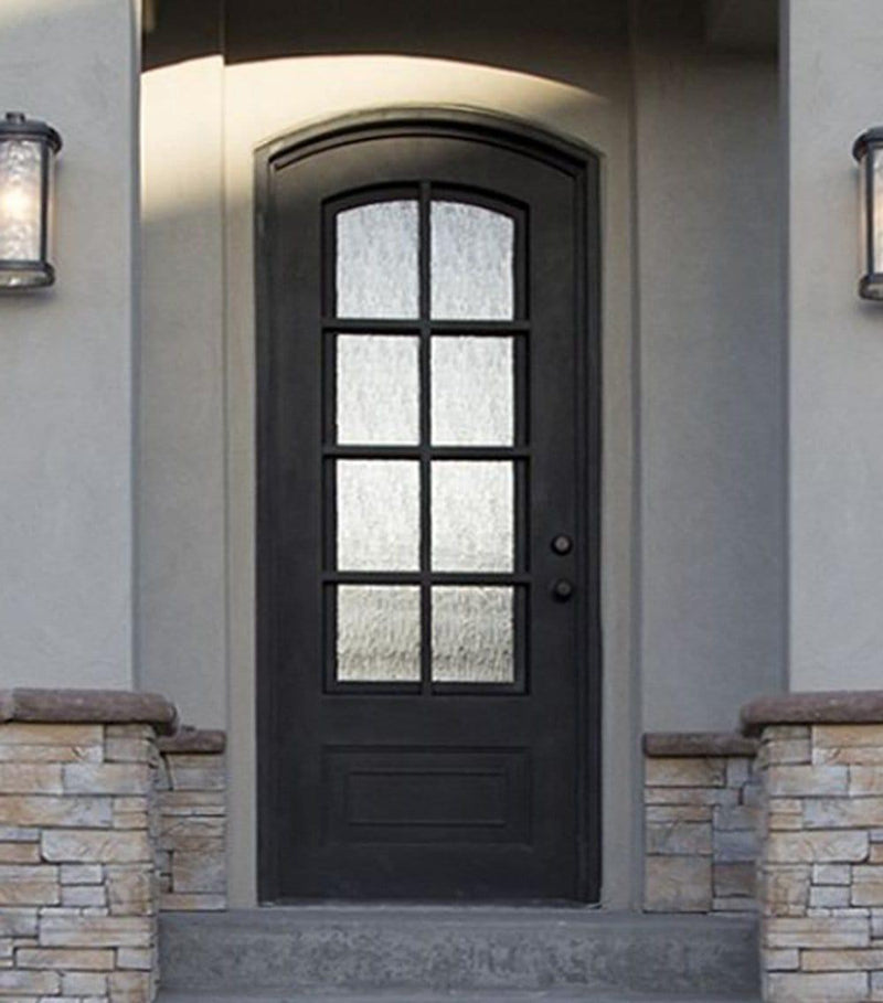 IWD Single Iron Wrought Entry Door CID-017-B Grid Frame Arched Top