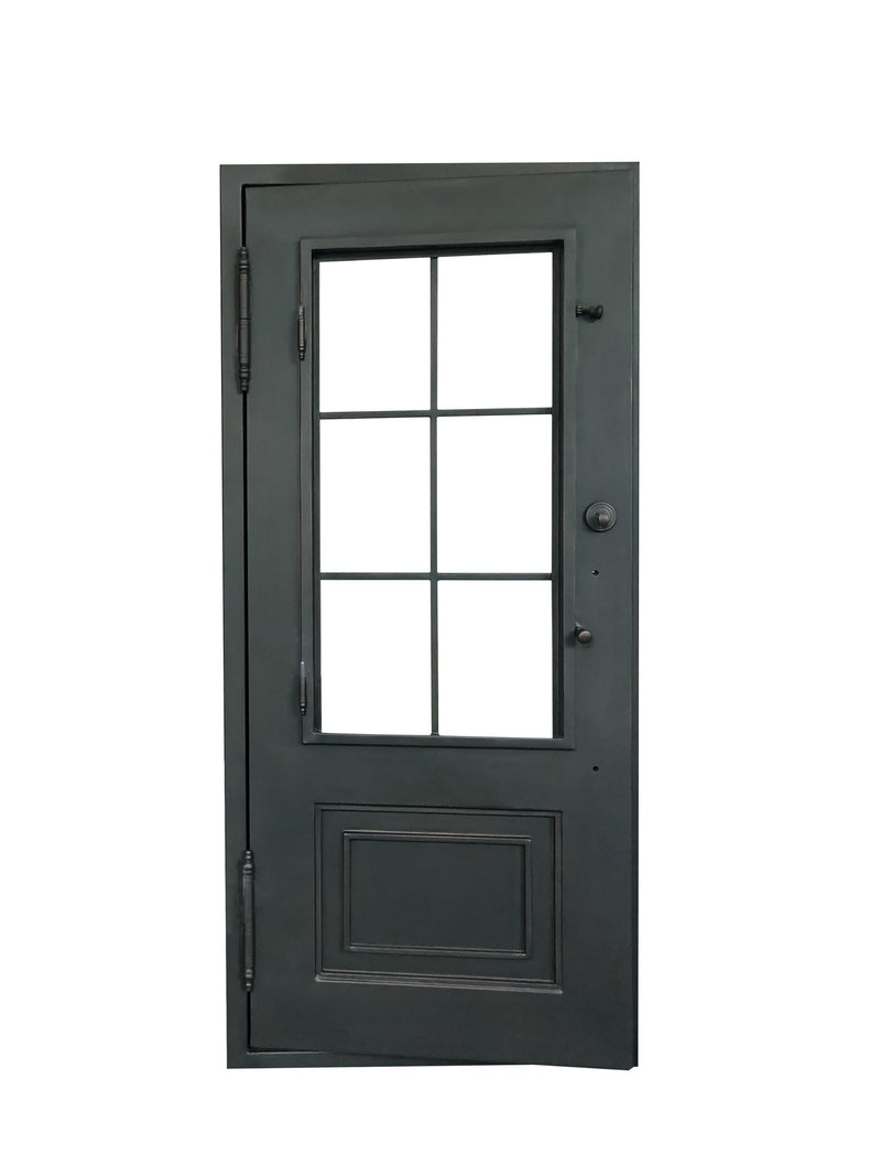 IWD Thermal Break Wrought Iron Single Entrance Door CID-022-A Classic Grid Design Square Top with Kickplate