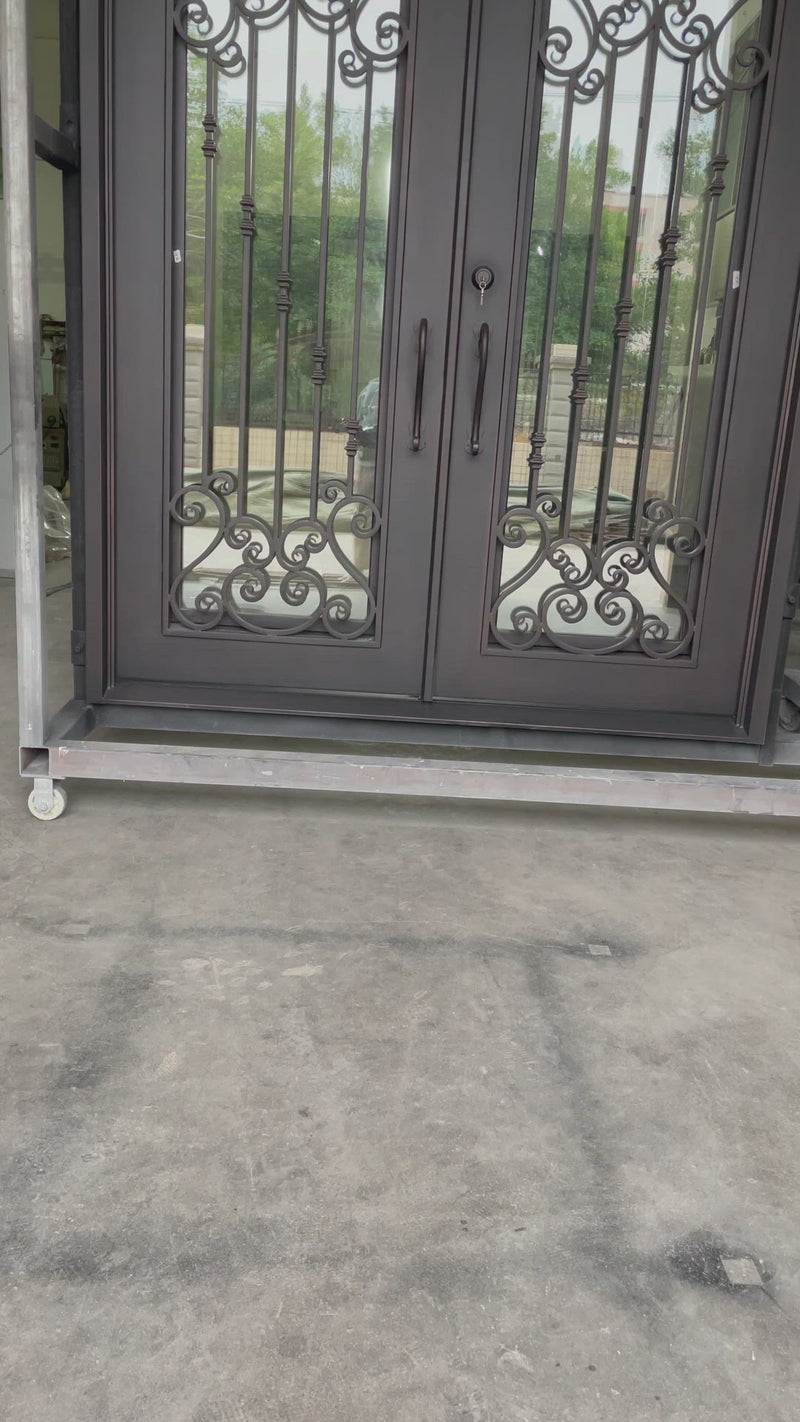 Wrought Iron Double Door CID-033 Clear Low-E Glass 80"x96" Oil Rubbed Bronze