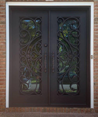 IWD Thermal Break Handcrafted Wrought Iron Double Door CID-108 Attractive Pattern Square Top Operating Window with Screens