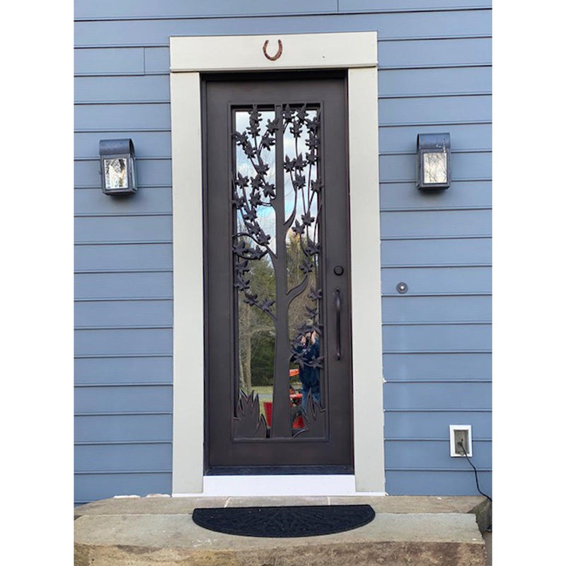 IWD Thermal Break Iron Wrought Single Entry Door CID-053-01 Beautiful Flowery Pattern Square Top Clear Glass Low-E - IronWroughtDoors