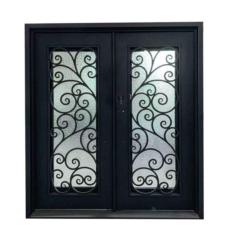 IWD Wrought Iron Double Entry Door CID-015 Beautiful Spiral Scrollwork Square Top