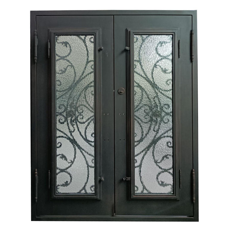 IWD Handcrafted Wrought Iron Double Door CID-108 Attractive Pattern Square Top Operating Window with Screens - IronWroughtDoors