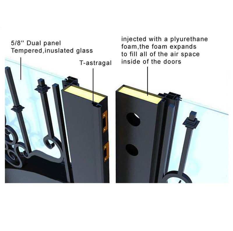 IWD House Decoration Wrought Iron Double Door CID-118-B Neat Lines Arched Top Clear Glass - IronWroughtDoors