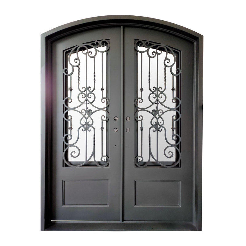 IWD Thermal Break Beautiful Iron Double Entry Door CID-049 Rustic Style Arched Top Clear Glass