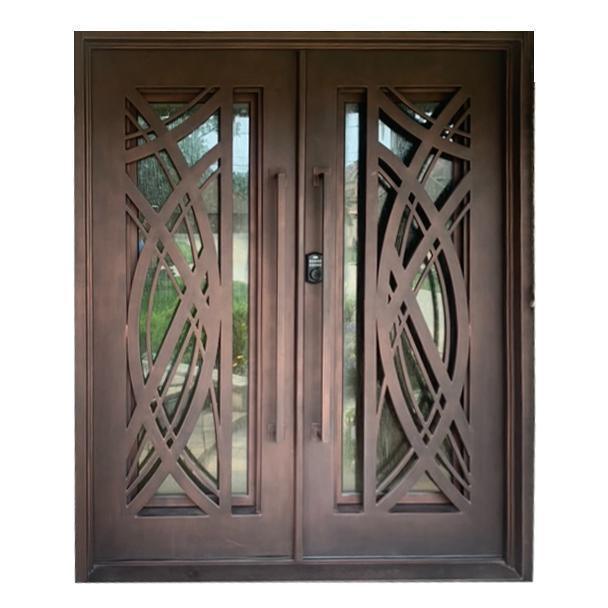 IWD Thermal Break Handmade Wrought Iron Double Exterior Door CID-102 Curve Design Square Top Light Bronze
