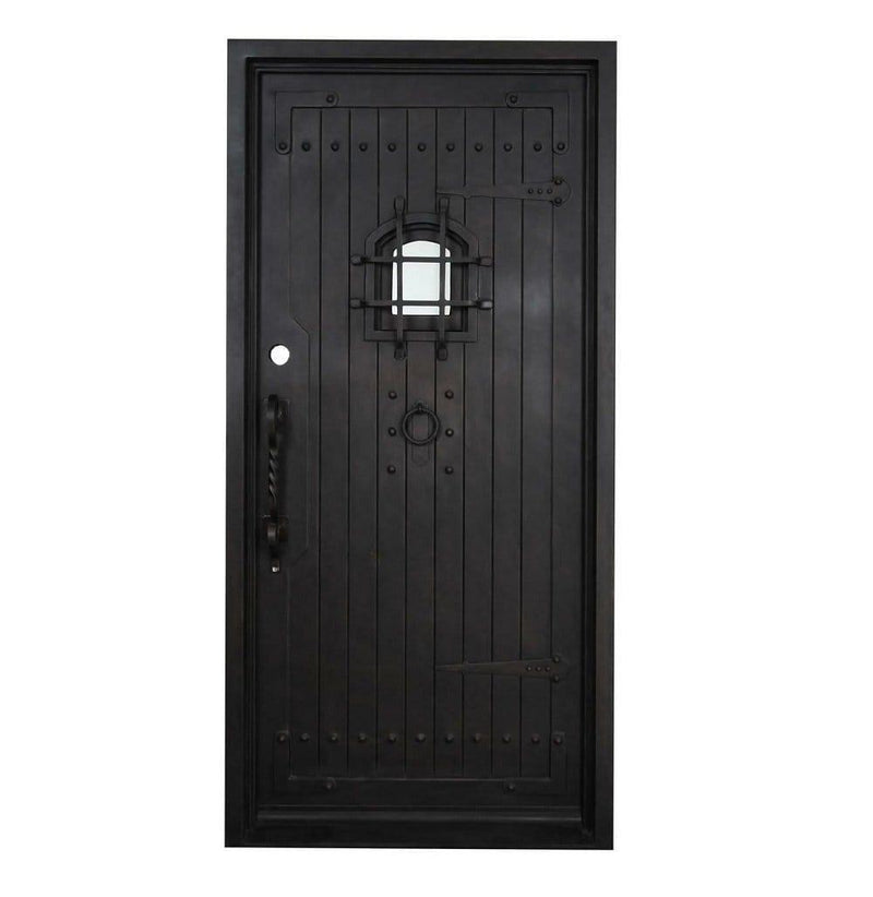 IWD Thermal Break Single Exterior Iron Wrought Door CID-106 Speakeasy Design Square Top