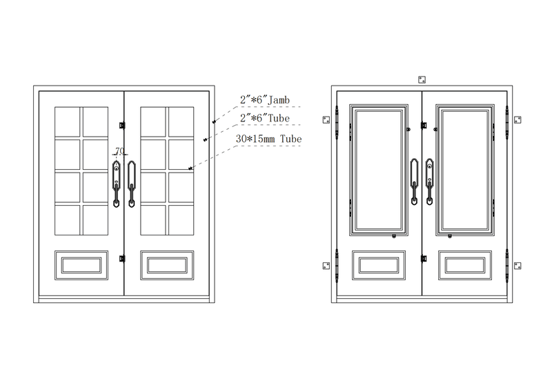 IWD Thermal Break Double Front Iron Entry Door CID-017-A Square Top Drawing