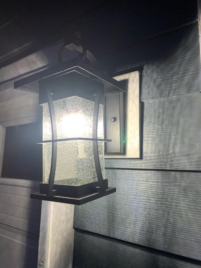 IWD Modern Outdoor Wall Light OWL-01 Seeded Glass Black Finish - IronWroughtDoors