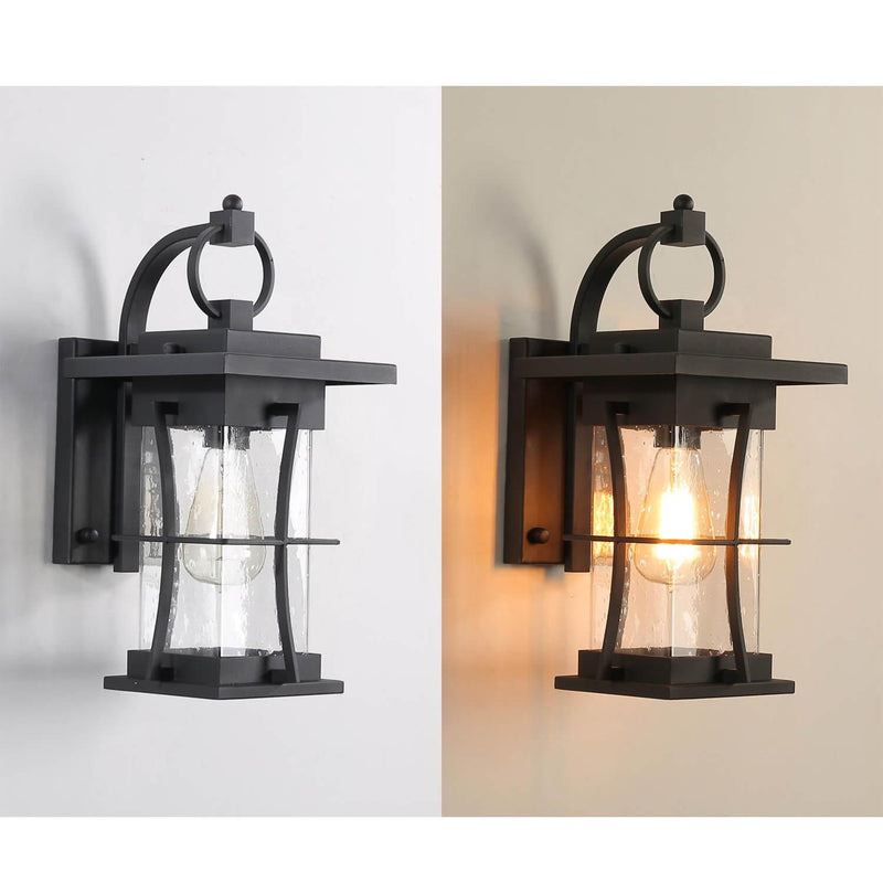 IWD Modern Outdoor Wall Light OWL-01 Seeded Glass Black Finish - IronWroughtDoors