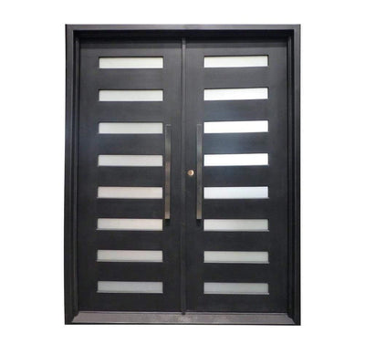 IWD Thermal Break House Decoration Wrought Iron Double Door CID-118-A Neat Lines Square Top Clear Glass 16-Lite - IronWroughtDoors