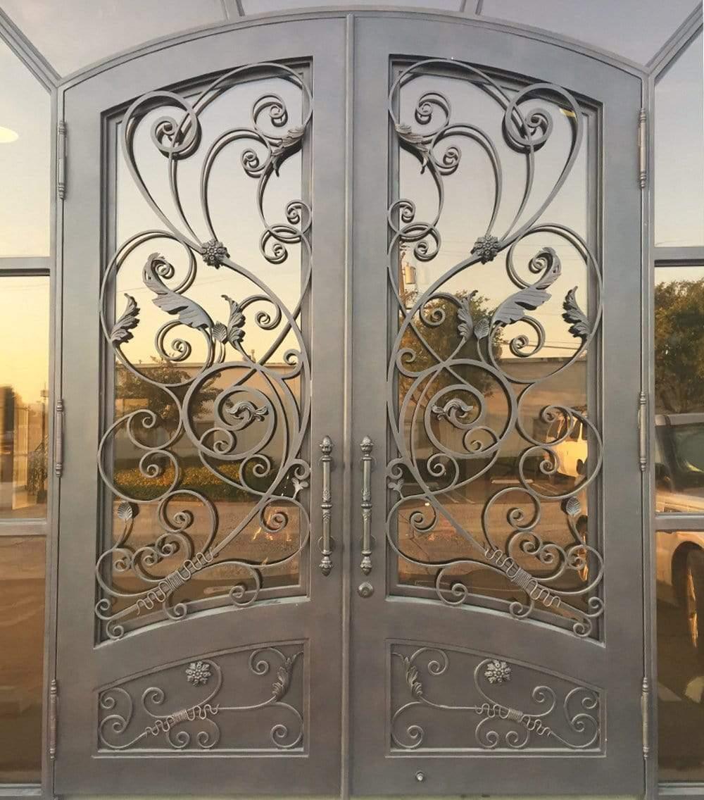 Custom Thermal Break Wrought Iron Double Door Luxury Scrollwork