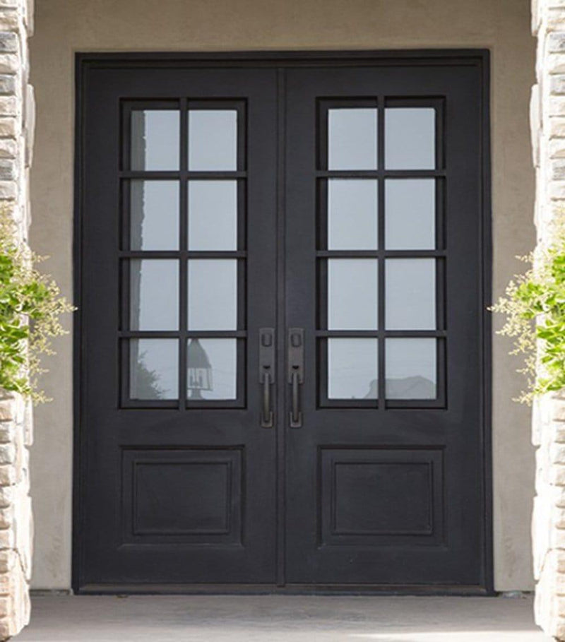 IWD Thermal Break Double Front Iron Entry Door CID-017-A Gride Pattern