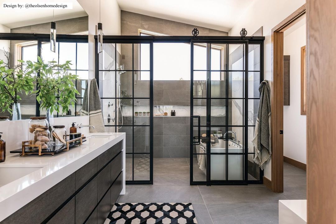 interior french barn double door with square top and black frame