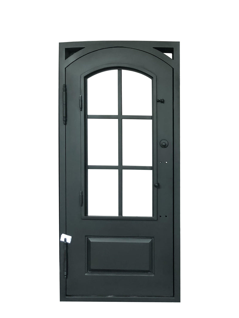 IWD Wrought Iron Single Entrance Door CID-022-A Classic Grid Design Square Top Arched Inside 3/4 Lite with Kickplate 
