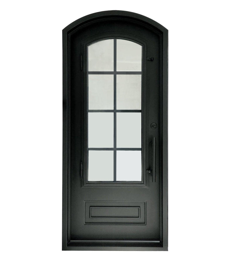 IWD Iron Wrought Door Single Door 42x96 Matte Black Arched Top Right Hand Out Swing - Front