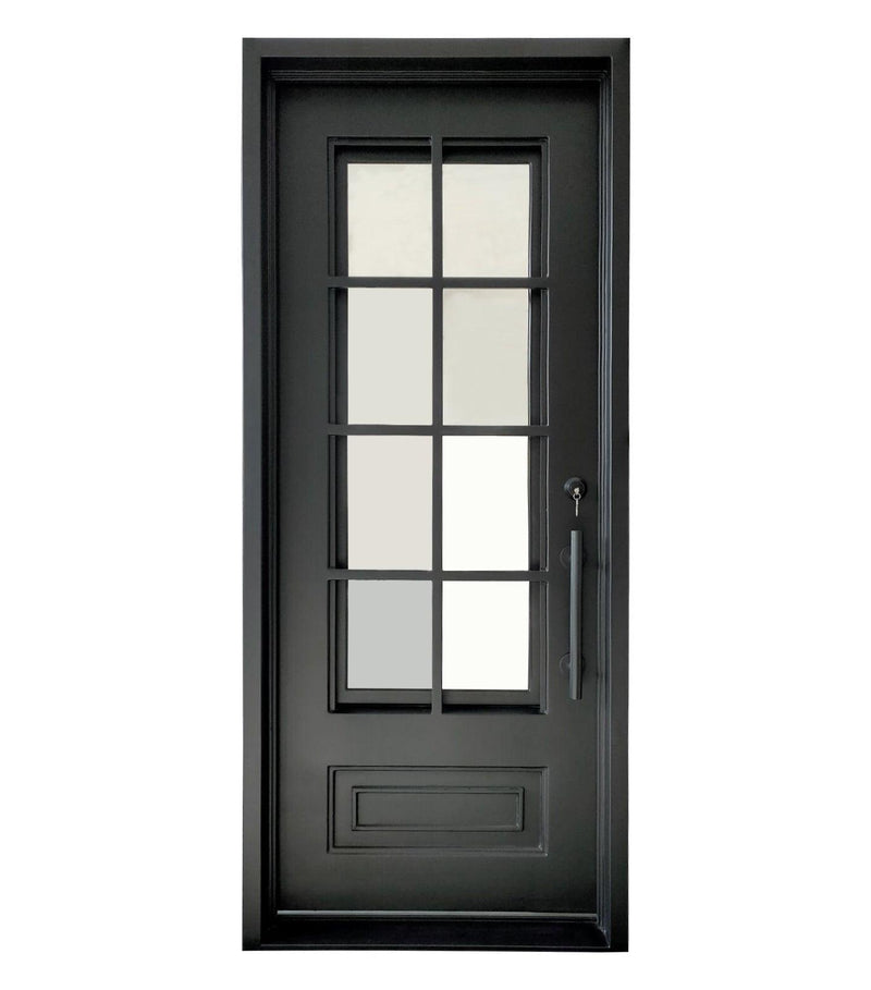 IWD Wrought Iron Single Door 40x96 Matte Black Square Top Clear Glass - Front