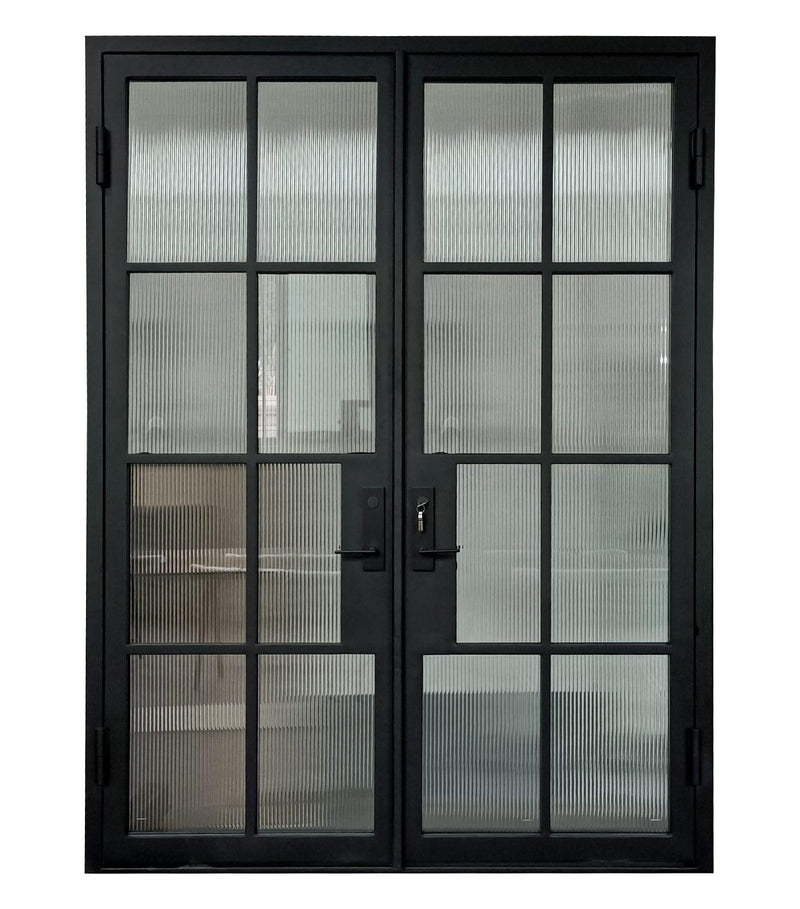 IWD Iron French Door Steel Frame Door 72x96 Rainbow Glass 8-Lite - Back