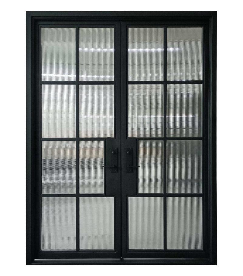 IWD Iron French Door Steel Frame Door 72x96 Rainbow Glass 8-Lite - Front
