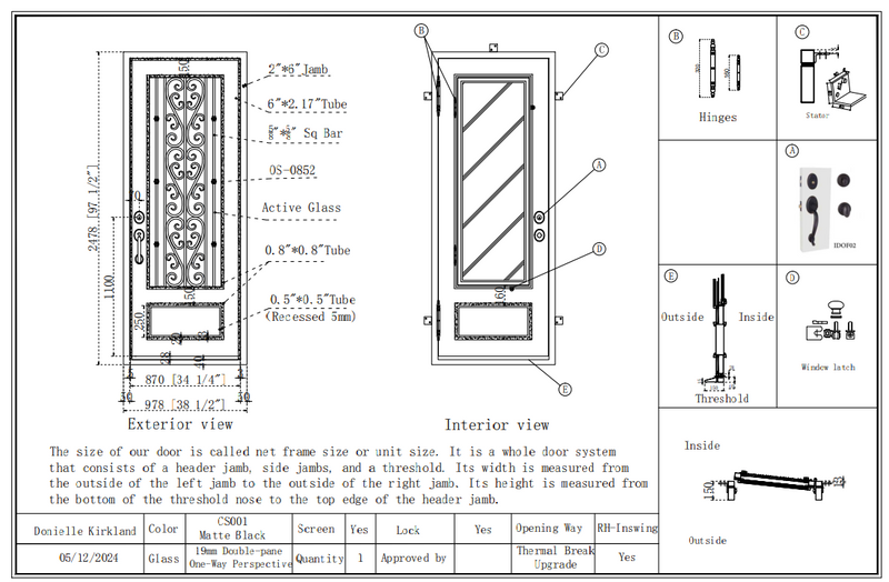 Custom link for Danielle Kirkland IWD Wrought Iron Single Entrance Door 12/7/2024