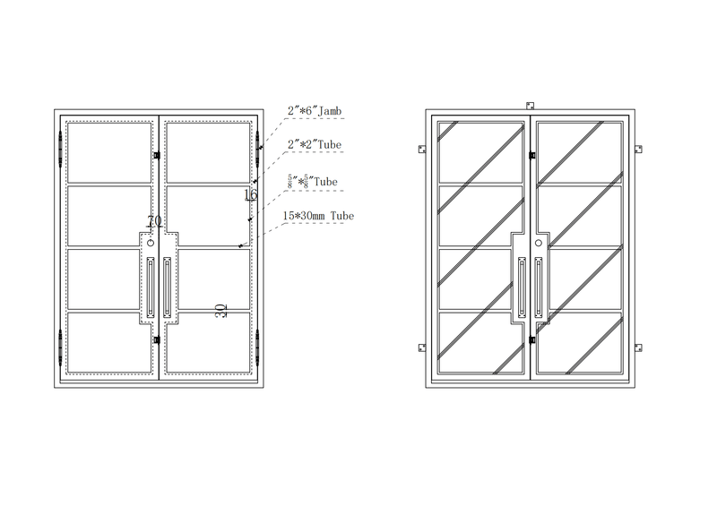 IWD Modern and Neat Double Exterior Iron French Door CIFD-D0402 Square Top 4-Lite CAD Drawing 