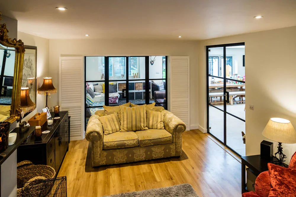 IWD-IronWroughtDoors-Modern-Living-Room-Decoration-Interior-Steel-French-Doors-3-Lite