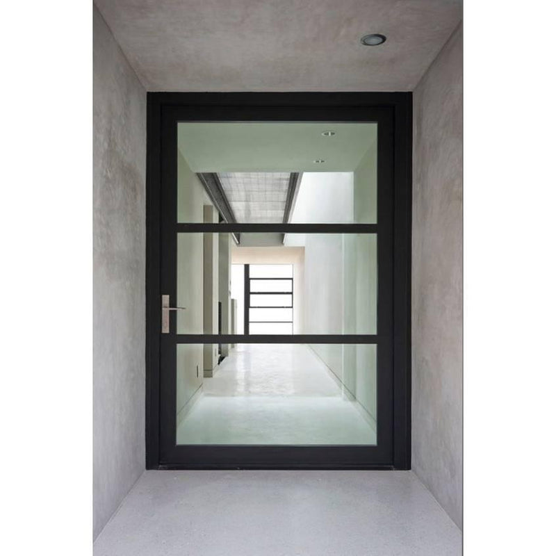 IWD-Modern-Design-Iron-Pivot-Front-Door-CID-PV004-3-Lite-Panel-Square-Top-Clear-Glass