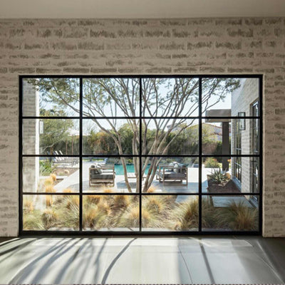 steel glass wall divider sidelight with square top and 16-lite glass pane